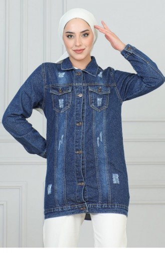Veste En Jean Avec Détail De Poche Laser Bleu Foncé 6095 15168