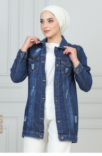 Veste En Jean Avec Détail De Poche Laser Bleu Foncé 6095 15168