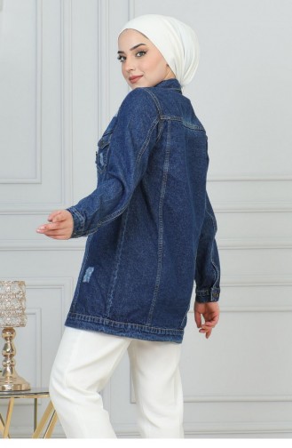 Veste En Jean Avec Détail De Poche Laser Bleu Foncé 6095 15168