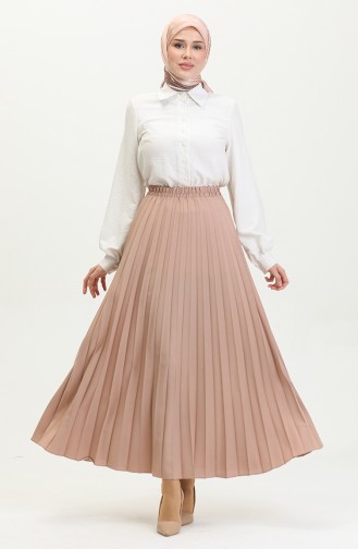 Pleated Crepe Skirt Beige 4339 1231