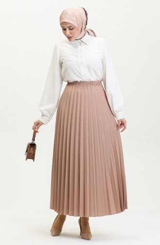 Pleated Crepe Skirt Beige 4339 1231