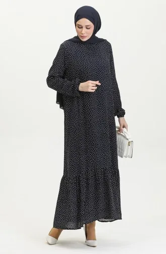 Shirred Skirt Polka Dot Viscose Dress 2064-05 Navy Blue 2064-06