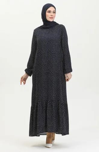 Shirred Skirt Polka Dot Viscose Dress 2064-05 Navy Blue 2064-06