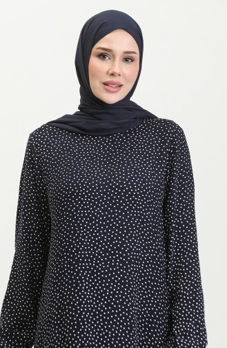 Kleid Aus Gepunkteter Viskose Mit Gerafftem Saum 2064-06 Marineblau 2064-06
