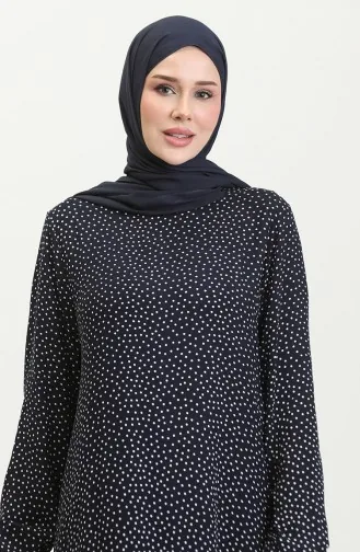 Shirred Skirt Polka Dot Viscose Dress 2064-05 Navy Blue 2064-06