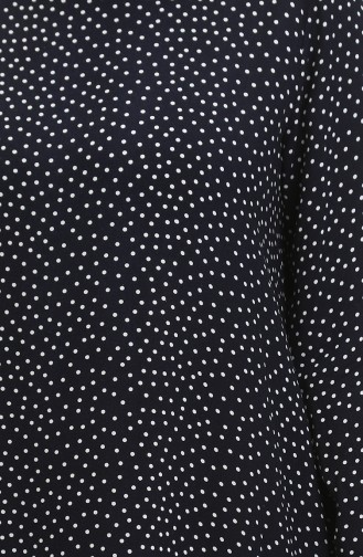 Kleid Aus Gepunkteter Viskose Mit Gerafftem Saum 2064-06 Marineblau 2064-06