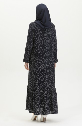 Kleid Aus Gepunkteter Viskose Mit Gerafftem Saum 2064-06 Marineblau 2064-06