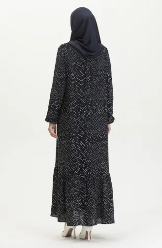 Shirred Skirt Polka Dot Viscose Dress 2064-05 Navy Blue 2064-06
