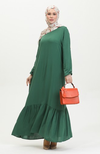 Robe Viscose Jupe Froncee 2089-03 Vert Emeraude 2089-03