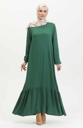 Robe Viscose Jupe Froncee 2089-03 Vert Emeraude 2089-03