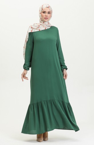 Robe Viscose Jupe Froncee 2089-03 Vert Emeraude 2089-03