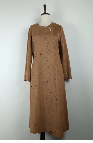 Suede Coat With Laser Cut Detail Mink K132 1172
