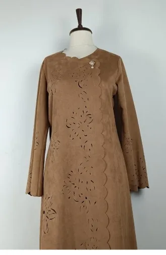 Suede Coat With Laser Cut Detail Mink K132 1172