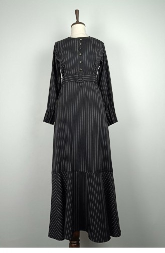 Robe à Motifs Rayés Noir 7865 1298