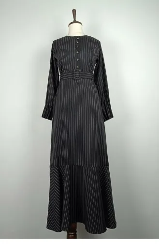 Streifengemustertes Kleid Schwarz 7865 1298
