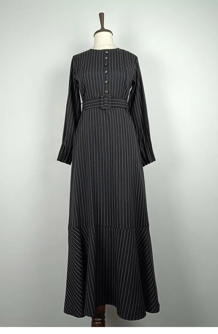 Streifengemustertes Kleid Schwarz 7865 1298