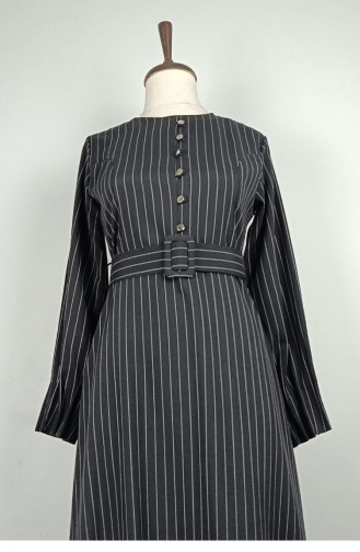 Streifengemustertes Kleid Schwarz 7865 1298