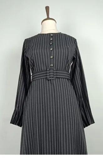 Streifengemustertes Kleid Schwarz 7865 1298