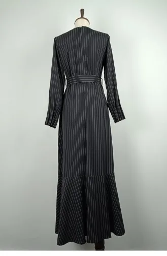 Streifengemustertes Kleid Schwarz 7865 1298