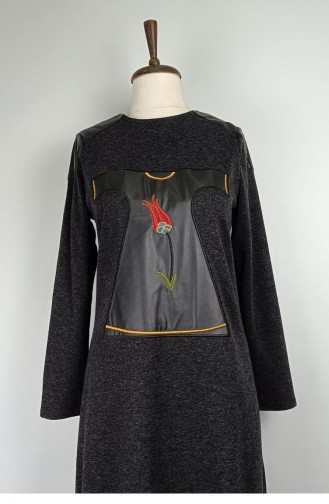 Lederbedruckte Tunika Schwarz T730 721