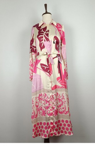 Buttoned Satin Dress Fuchsia K327 877
