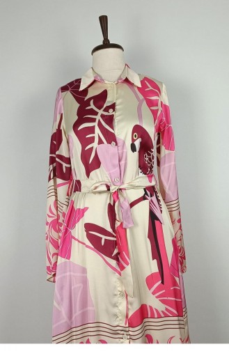 Buttoned Satin Dress Fuchsia K327 877