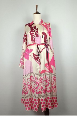Buttoned Satin Dress Fuchsia K327 877
