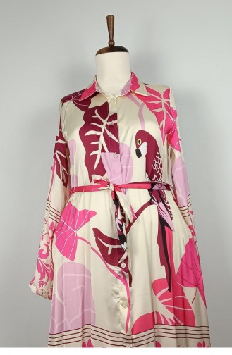 Buttoned Satin Dress Fuchsia K327 877