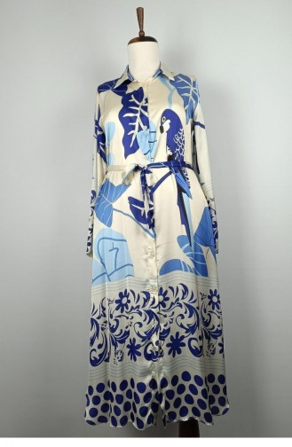 Geknöpftes Satinkleid Blau K327 879