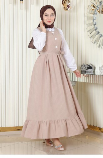 Gilet-Anzug Mit Gürtel Und Faltenrock Beige 19221 15203