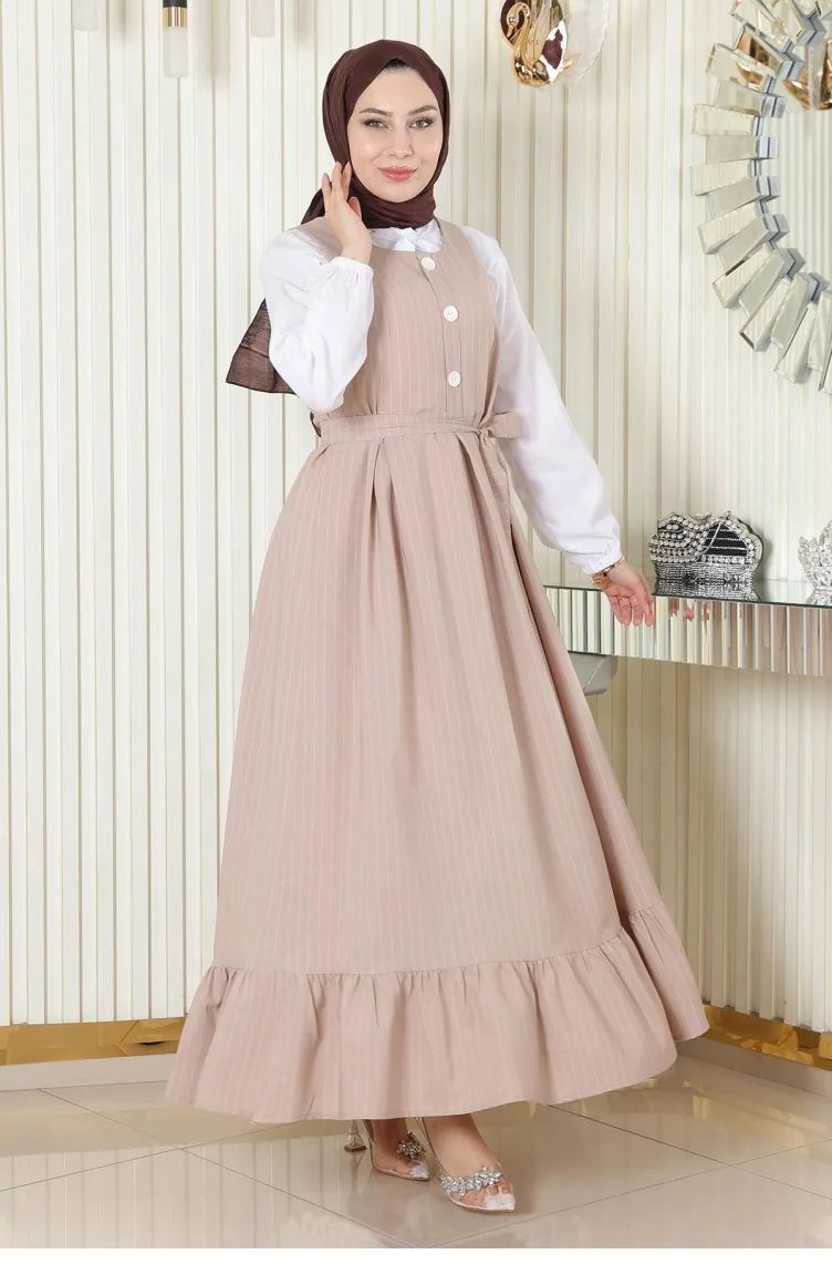 Gilet-Anzug Mit Gürtel Und Faltenrock Beige 19221 15203