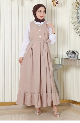 Gilet-Anzug Mit Gürtel Und Faltenrock Beige 19221 15203