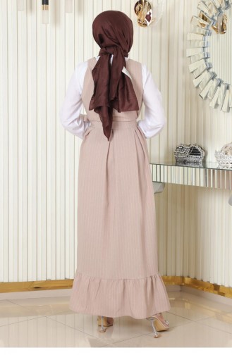 Gilet-Anzug Mit Gürtel Und Faltenrock Beige 19221 15203