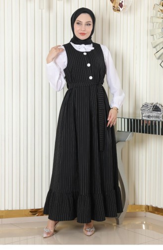 Pleated Skirt Belted Gilet Suit Black 19221 15204