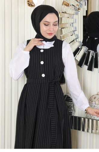Pleated Skirt Belted Gilet Suit Black 19221 15204