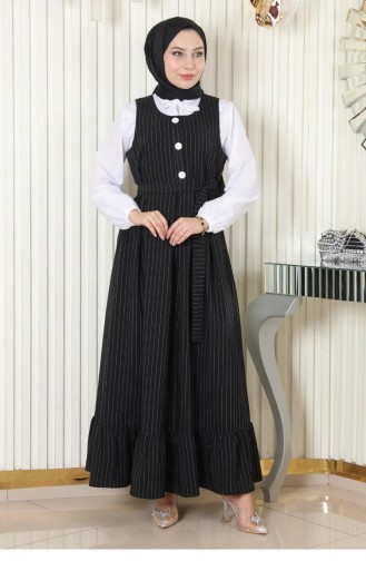 Pleated Skirt Belted Gilet Suit Black 19221 15204