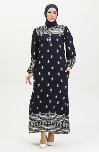 Viscose Patterned Dress 0397-04 Navy Blue 0397-04