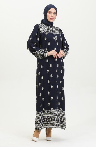 Viscose Patterned Dress 0397-04 Navy Blue 0397-04