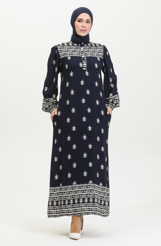 Viscose Patterned Dress 0397-04 Navy Blue 0397-04