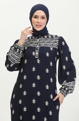 Viscose Patterned Dress 0397-04 Navy Blue 0397-04