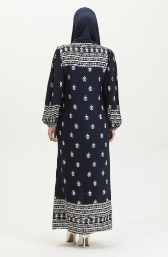 Viscose Patterned Dress 0397-04 Navy Blue 0397-04