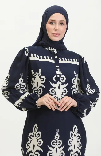 فستان فيسكوز منقوش 0399-01 كحلي 0399-01