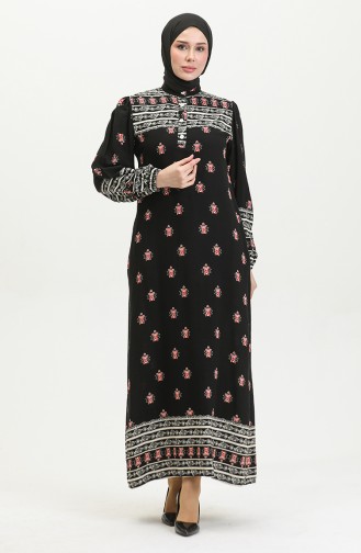 فستان فيسكوز بتصميم مُطبع 0397-01 لون أسود 0397-01