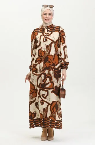 Viscose Color Garnished Half Button Dress 0396-01 Tan Beige 0396-01