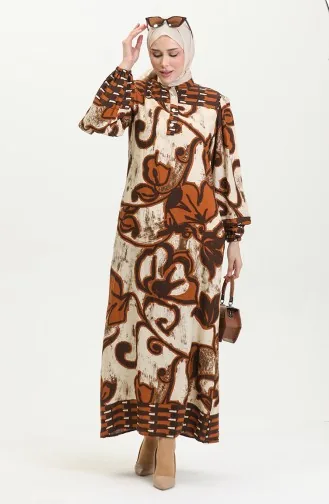 Viscose Color Garnished Half Button Dress 0396-01 Tan Beige 0396-01