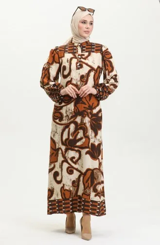 Viscose Color Garnished Half Button Dress 0396-01 Tan Beige 0396-01