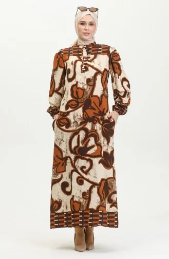 Viscose Color Garnished Half Button Dress 0396-01 Tan Beige 0396-01