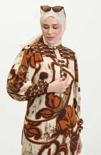 Viscose Color Garnished Half Button Dress 0396-01 Tan Beige 0396-01