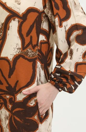 Viscose Color Garnished Half Button Dress 0396-01 Tan Beige 0396-01