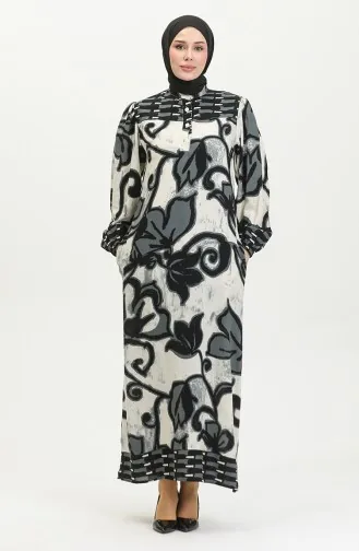 Viscose Color Garnished Half Button Dress 0396-04 Anthracite Beige 0396-04